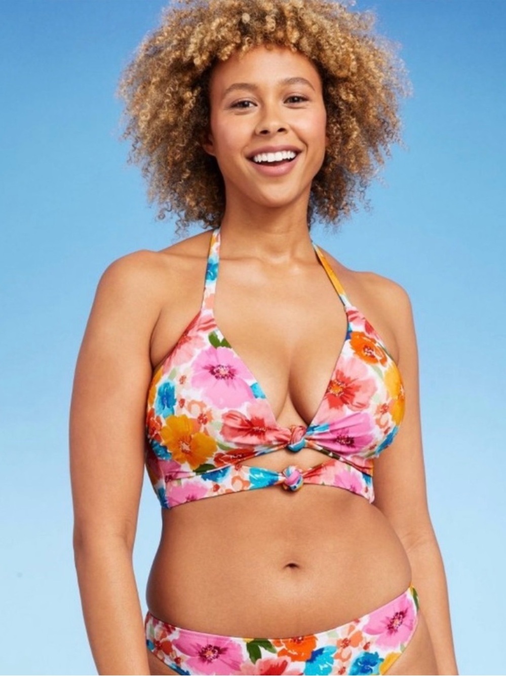 Shade & Shore Floral Bikini Top in White, Pink, Orange, Blue and Yellow - Picture 2 of 5